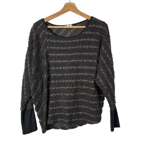 Mystree Gray & Beige Stripe Textured Pullover Long Sleeve Top S/M - Picture 1 of 3